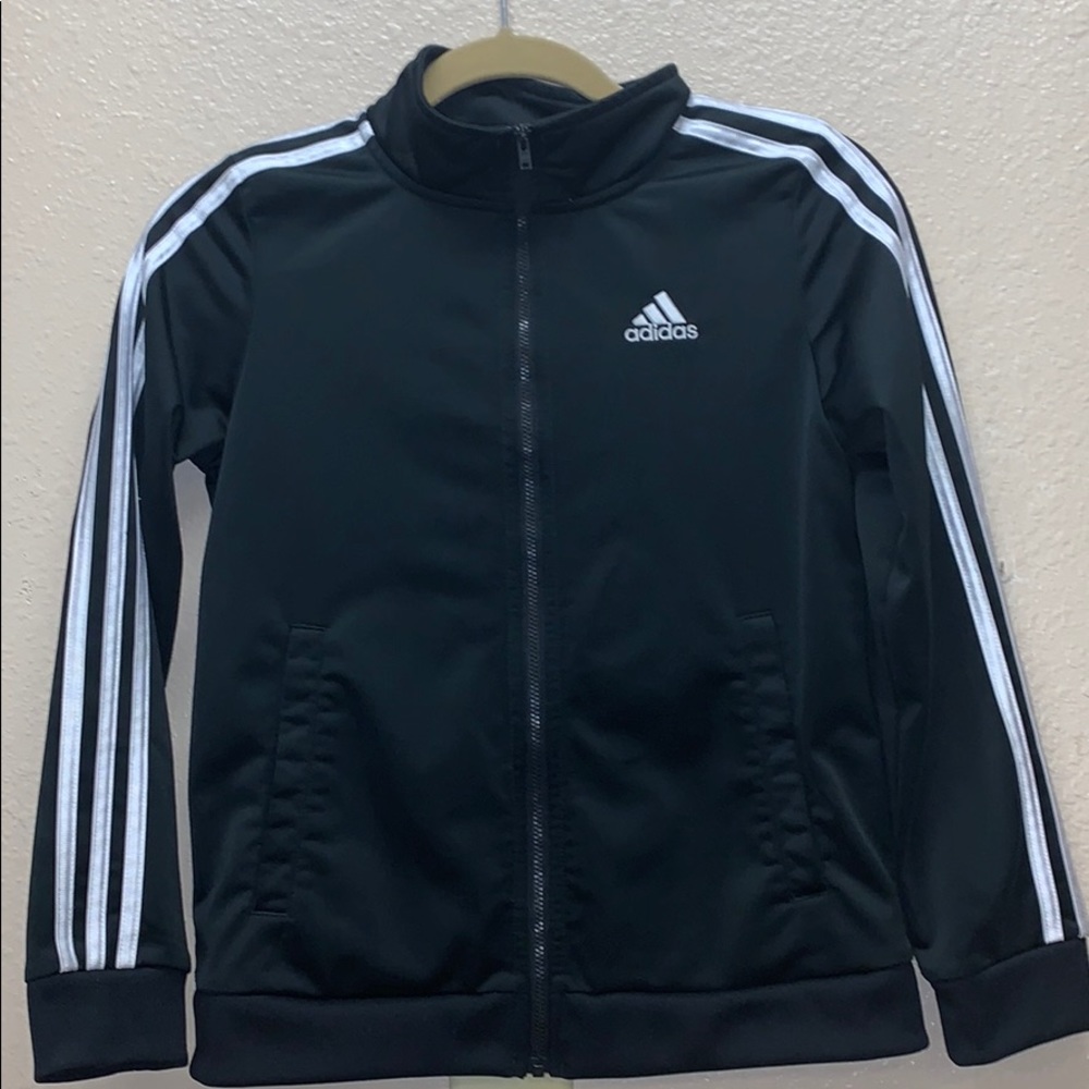 Adidas Boys Black Zip Up Jacket Sz 10/12